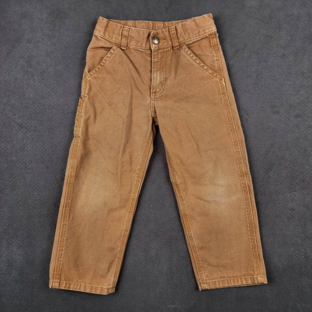 Carhartt Carpenter Pants Kids 4T Brown Canvas Adjustable Waist Utility‎ Rugged
